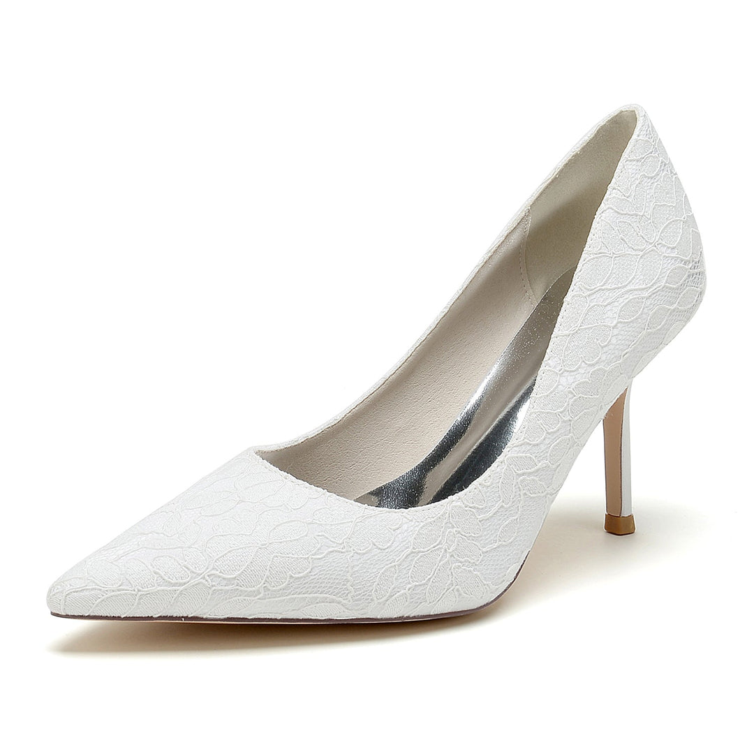 Women's Wedding Silk Satin Lace Stiletto Heel Pointed Toe Minimalist Bridal Shoes