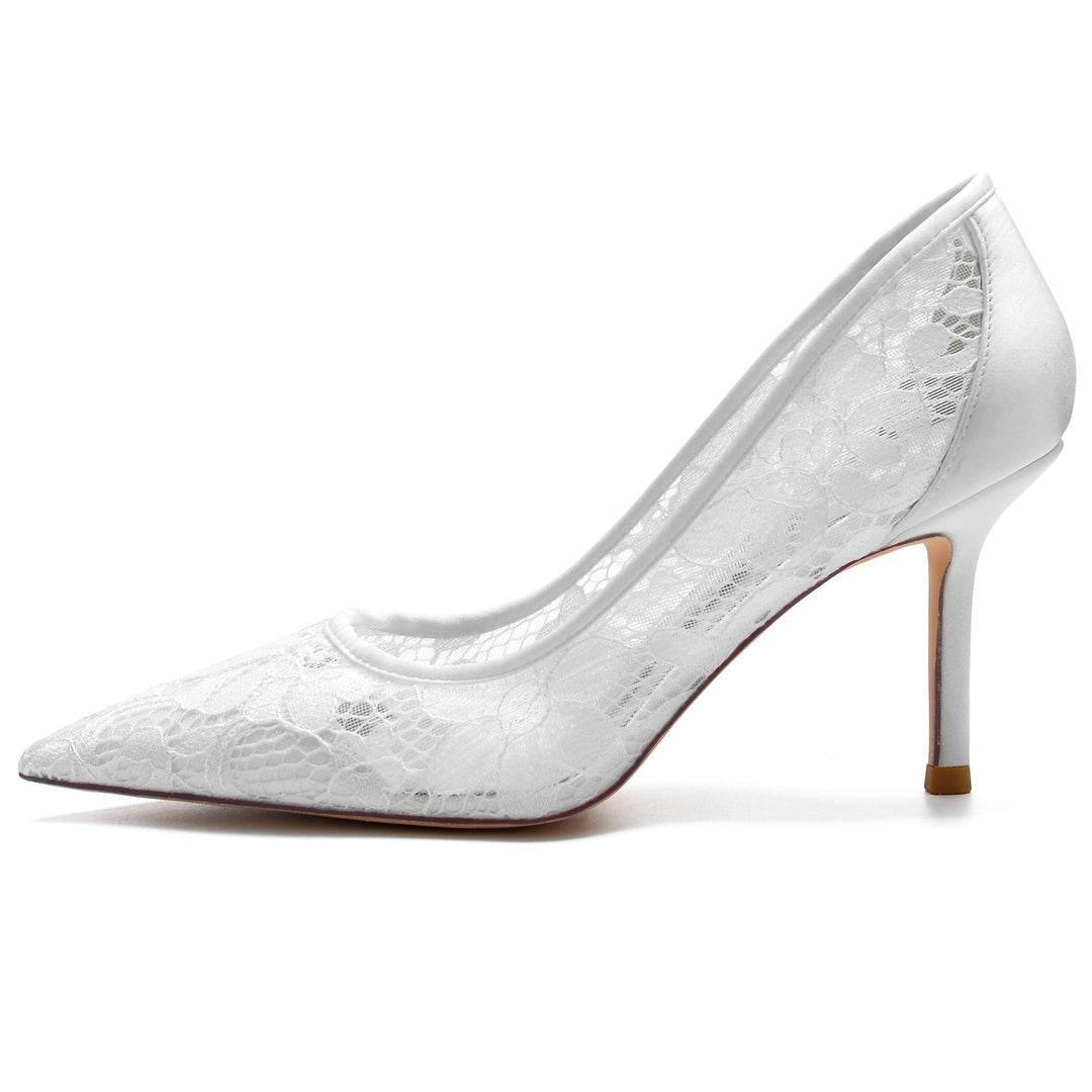 Women's Wedding Shoes Silk Satin Lacework Stiletto Pointed Toe Bridal Shoes