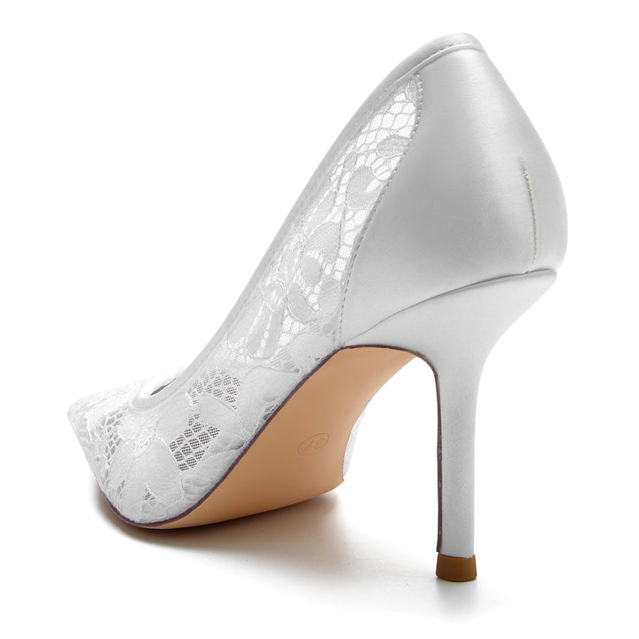 Women's Wedding Shoes Silk Satin Lacework Stiletto Pointed Toe Bridal Shoes