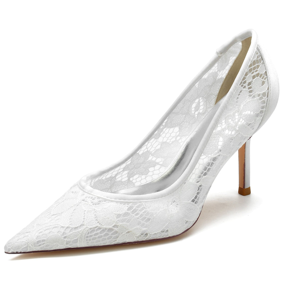 Women's Wedding Shoes Silk Satin Lacework Stiletto Pointed Toe Bridal Shoes