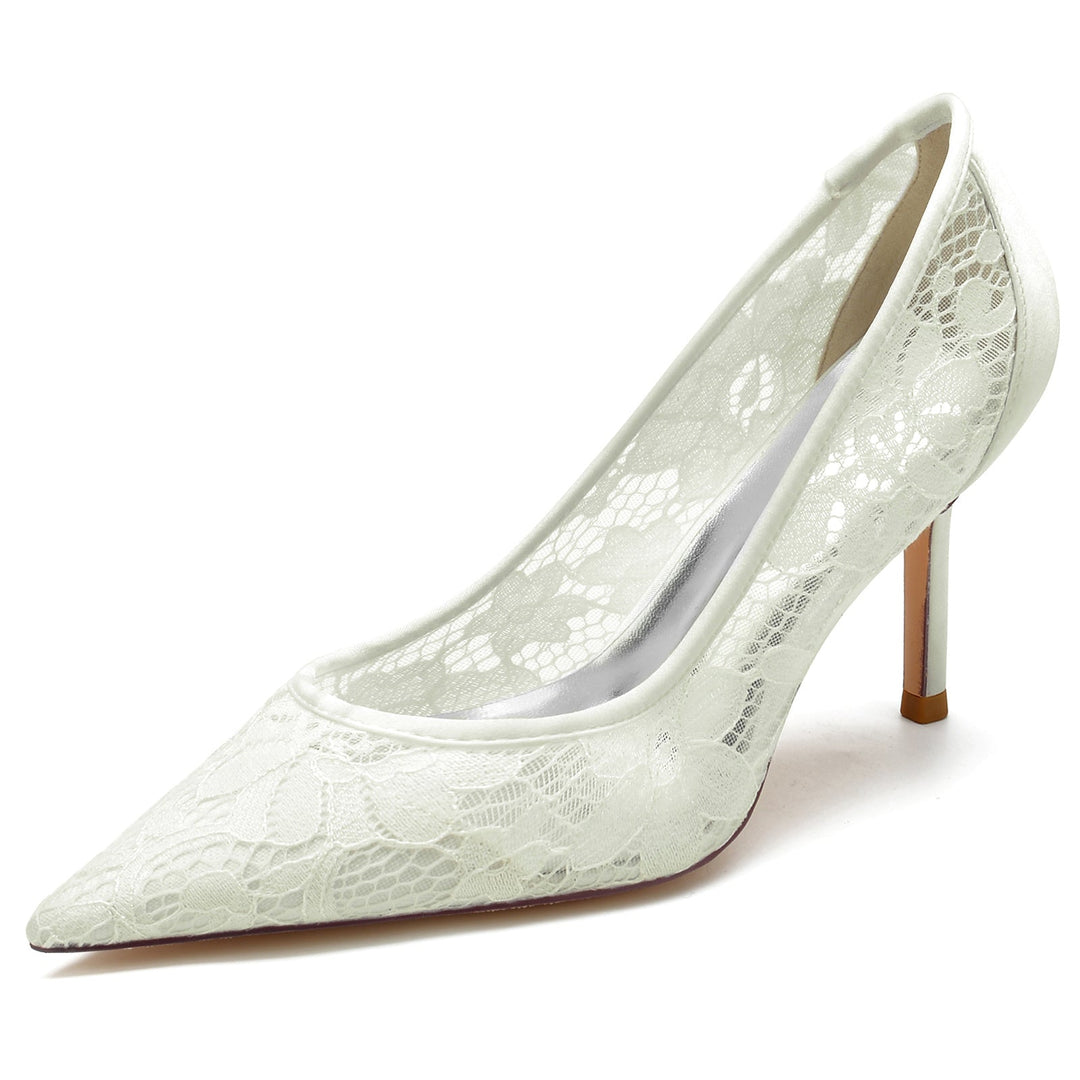 Women's Wedding Shoes Silk Satin Lacework Stiletto Pointed Toe Bridal Shoes