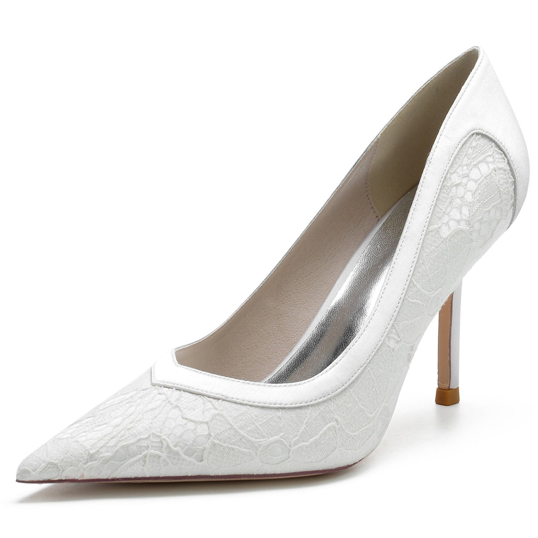 Women's Wedding Shoes Satin Lace Stiletto Pointed Toe Bridal Shoes