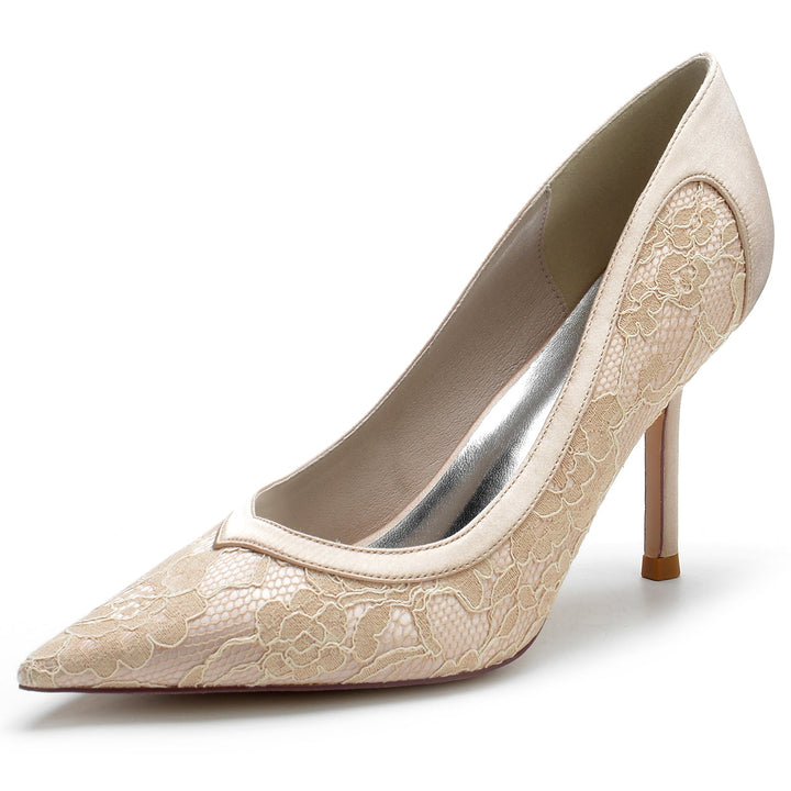 Women's Wedding Shoes Satin Lace Stiletto Pointed Toe Bridal Shoes