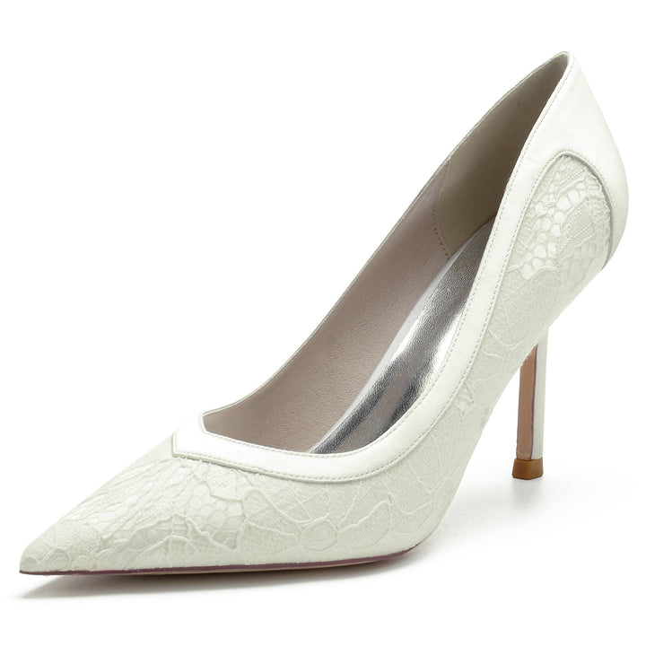 Women's Wedding Shoes Satin Lace Stiletto Pointed Toe Bridal Shoes