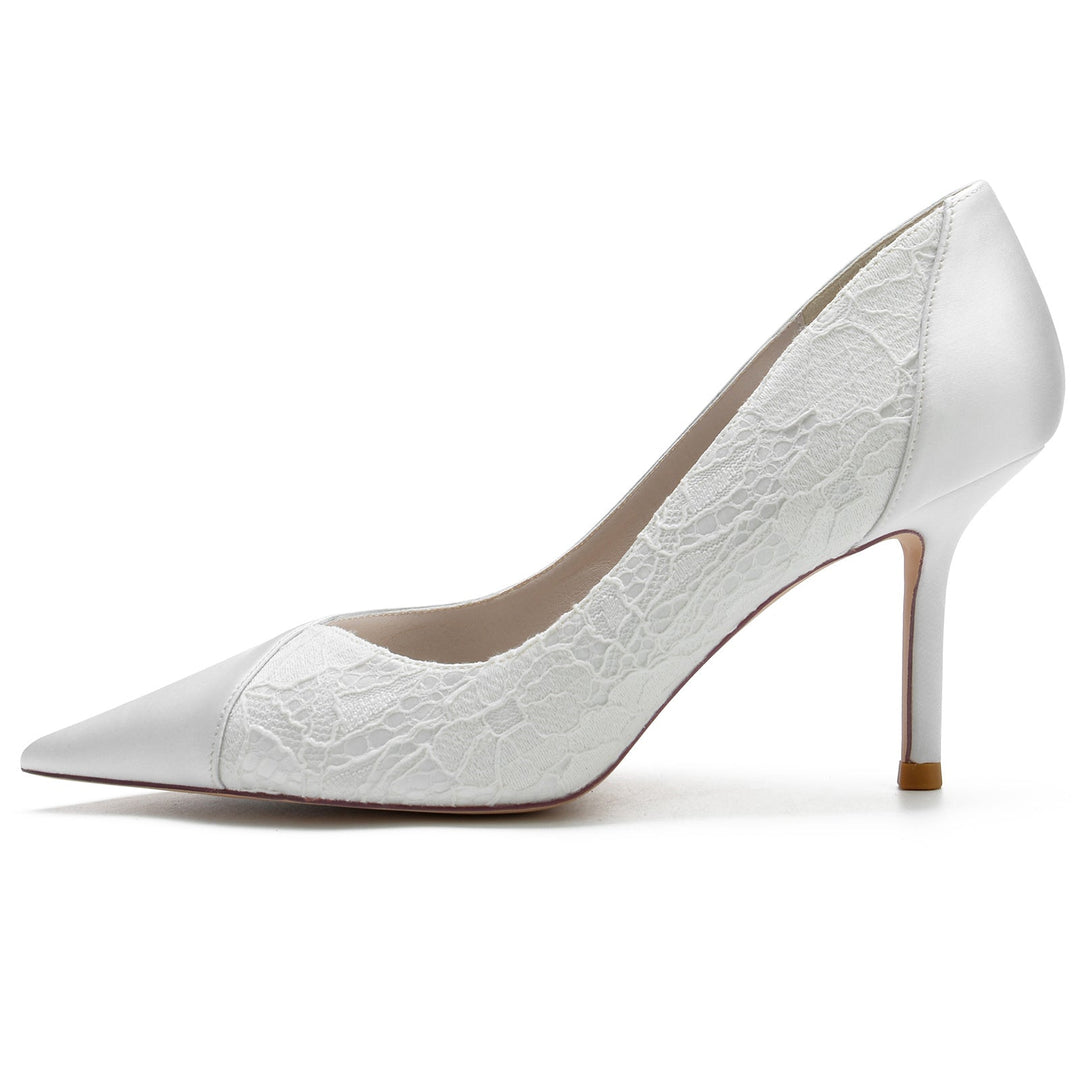 Women's Wedding Shoes Satin Lace Stiletto Heel Pointed Toe Bridal Shoes