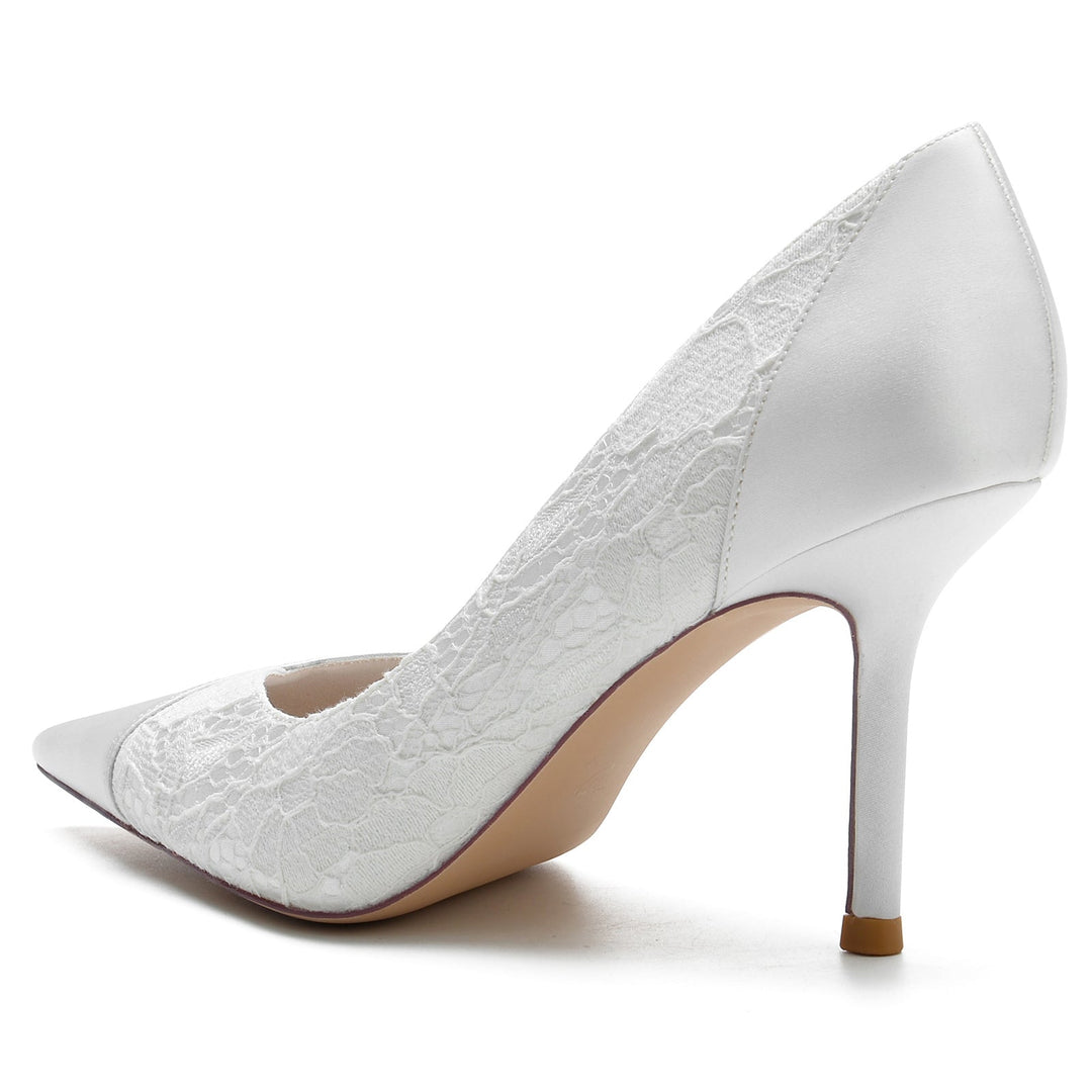 Women's Wedding Shoes Satin Lace Stiletto Heel Pointed Toe Bridal Shoes