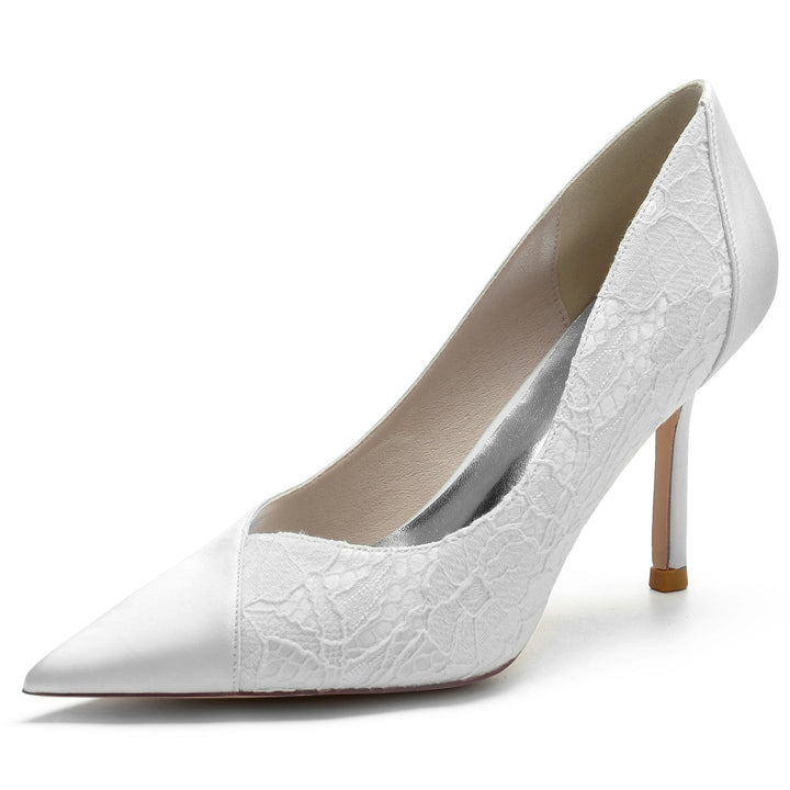 Women's Wedding Shoes Satin Lace Stiletto Heel Pointed Toe Bridal Shoes