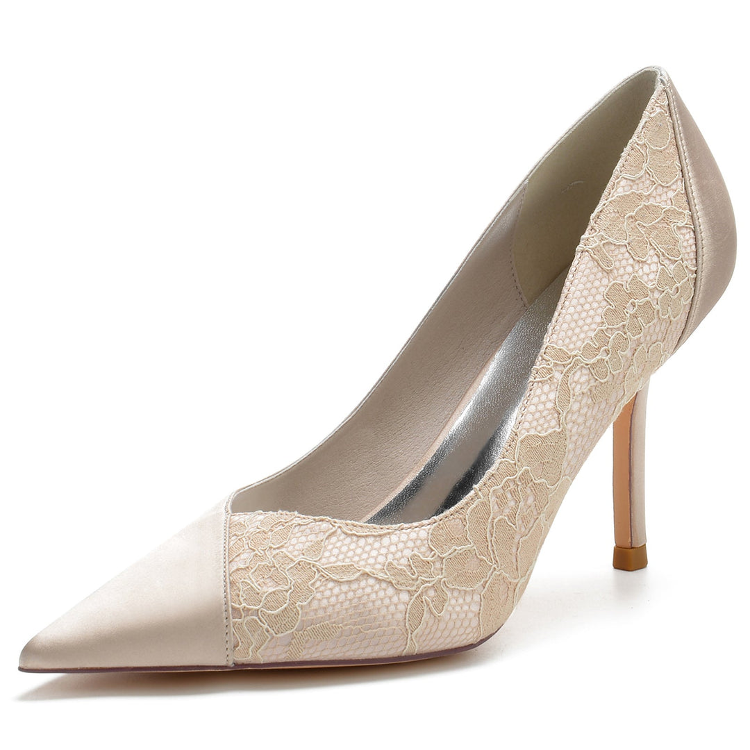 Women's Wedding Shoes Satin Lace Stiletto Heel Pointed Toe Bridal Shoes