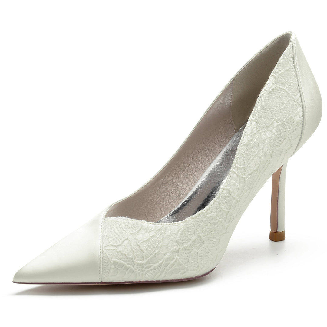 Women's Wedding Shoes Satin Lace Stiletto Heel Pointed Toe Bridal Shoes