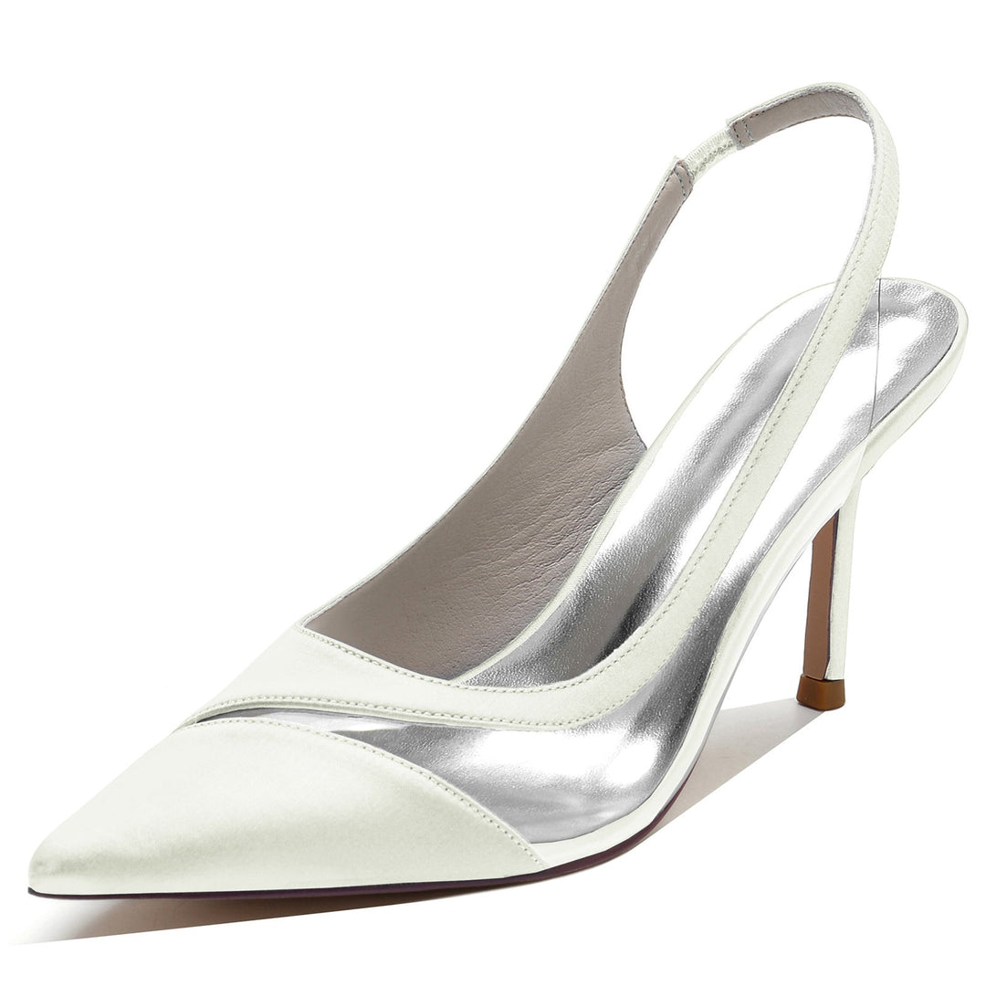 Women's Wedding Shoe Satin Pointed Toe Stiletto Rubber Buckle Bridal Shoes