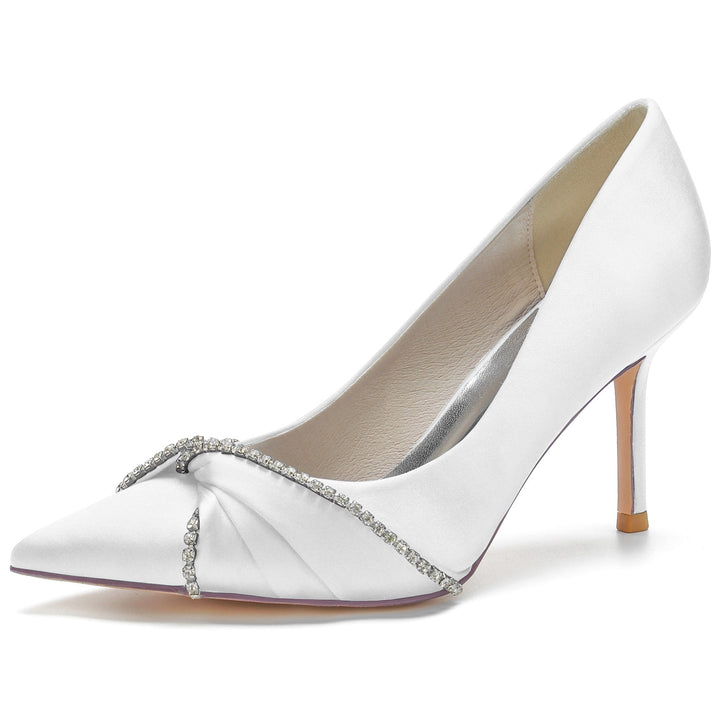 Women's Wedding Shoes Satin Imitation Crystal Stiletto Pointed Toe Bridal Shoes