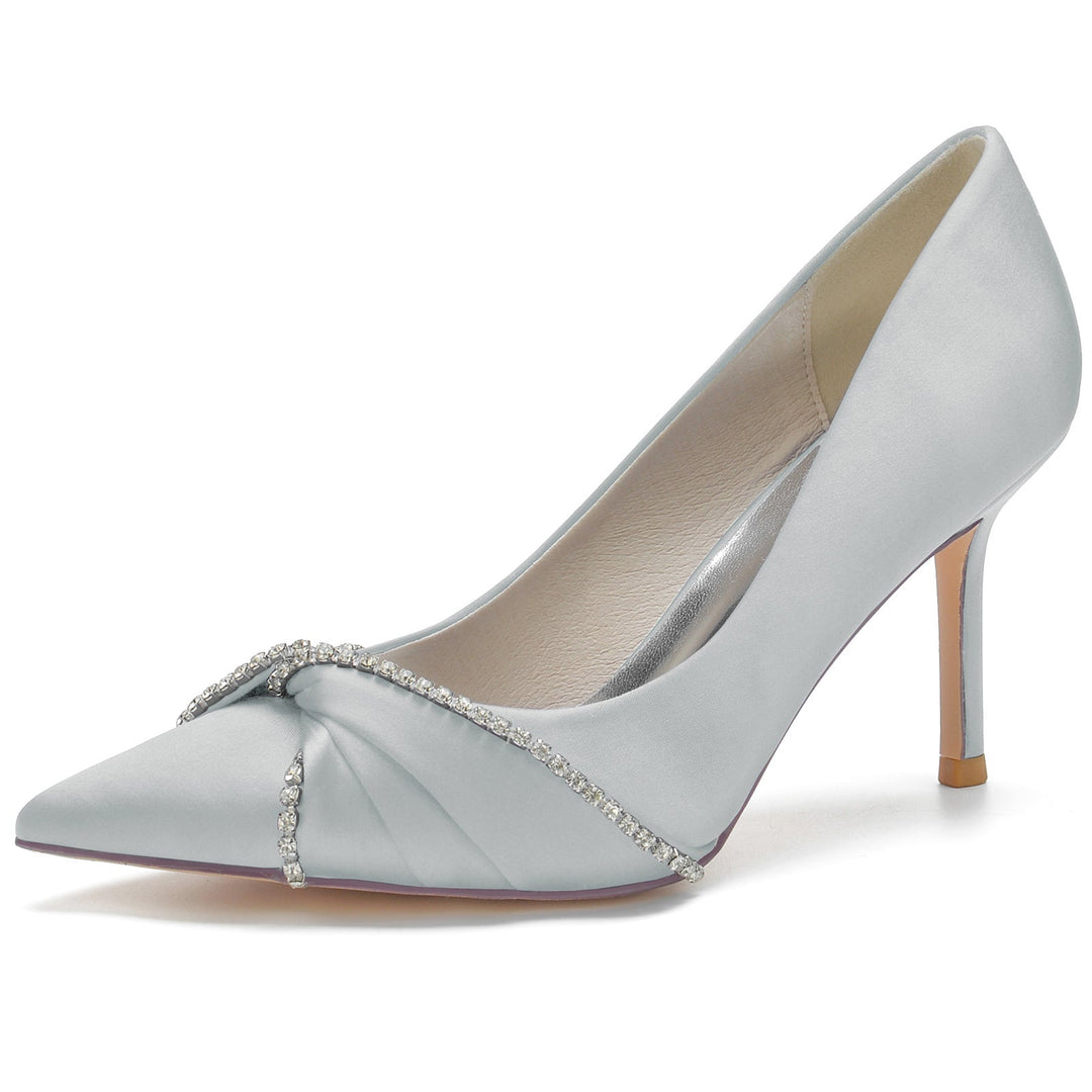 Women's Wedding Shoes Satin Imitation Crystal Stiletto Pointed Toe Bridal Shoes