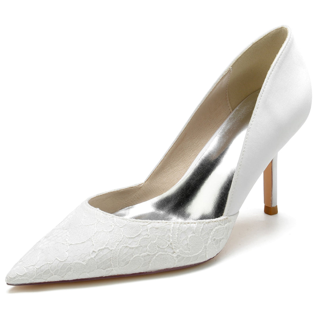 Women's Wedding Shoes Satin Stiletto Heel Pointed Toe Lace Bridal Shoes