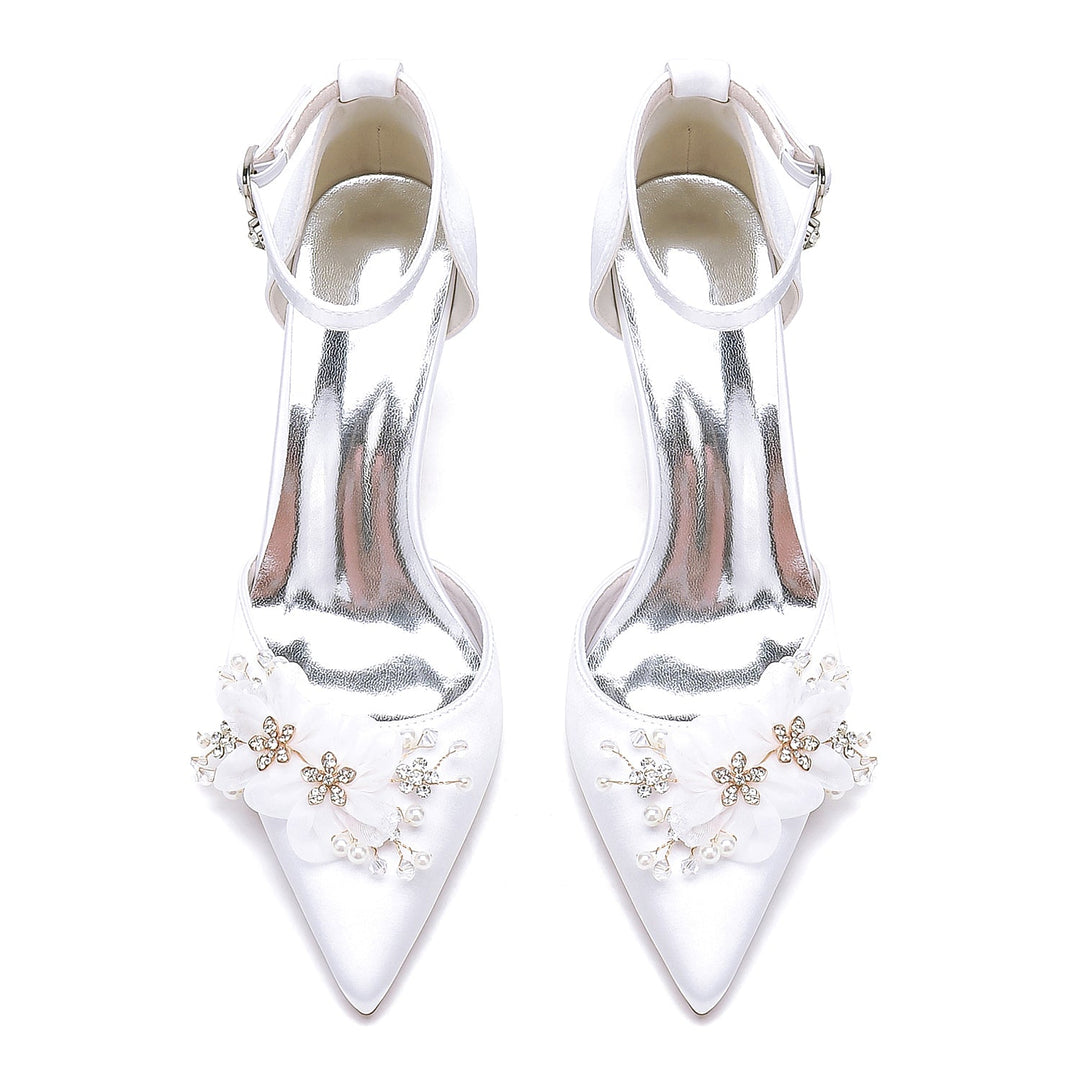 Women's Wedding Flowers High Heel Pointed Toe Bridal Shoes