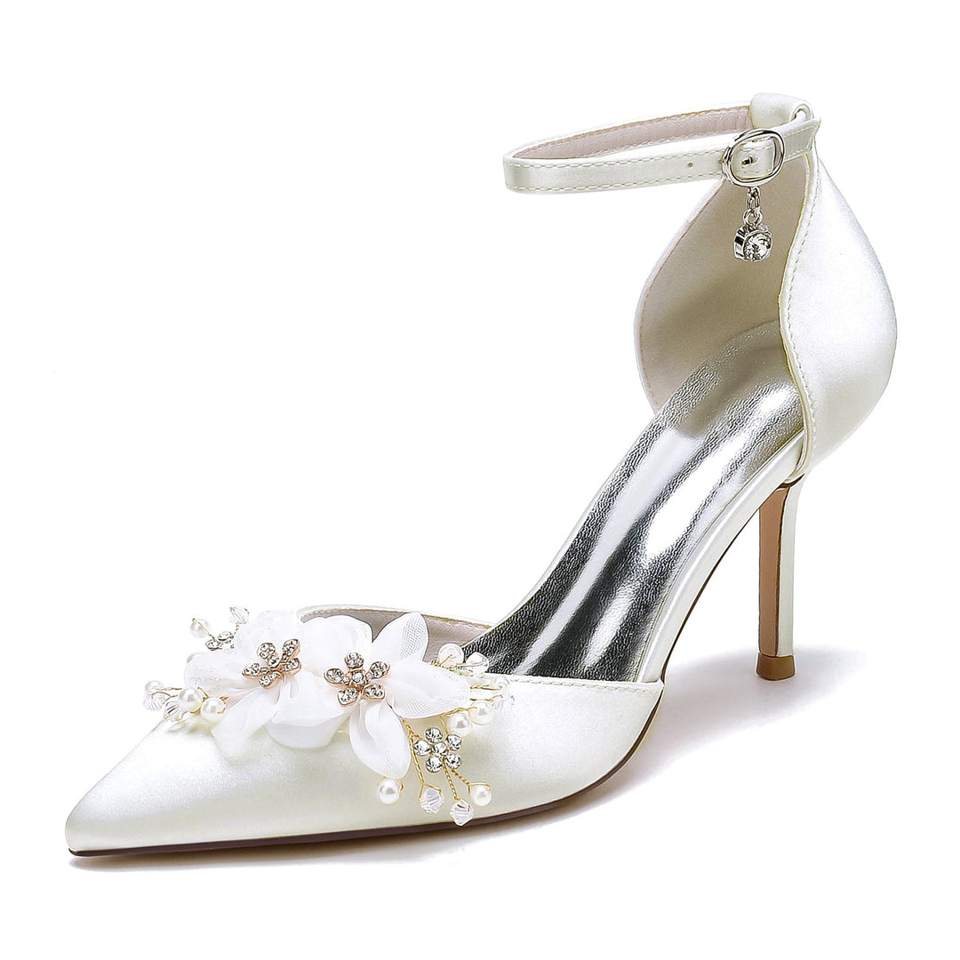 Women's Wedding Flowers High Heel Pointed Toe Bridal Shoes