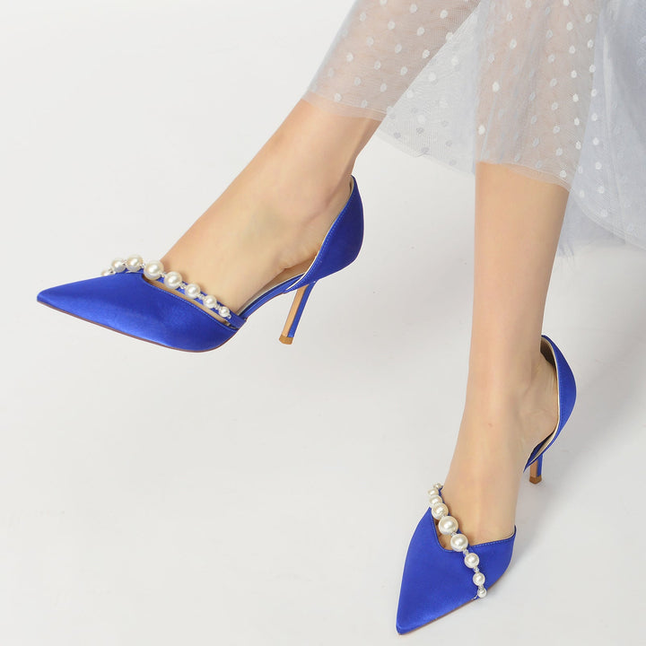 Women's Wedding Shoes Pearl Stiletto Pointed Toe Minimalism Bridal Shoes