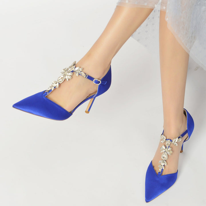 Women's Wedding Shoes Pointed Toe Stiletto Rhinestone Buckle Bridal Shoes