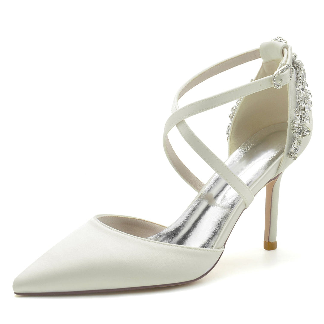 Women's Wedding Shoes Stiletto Pointed Toe Crystal Strappy Bridal Shoes