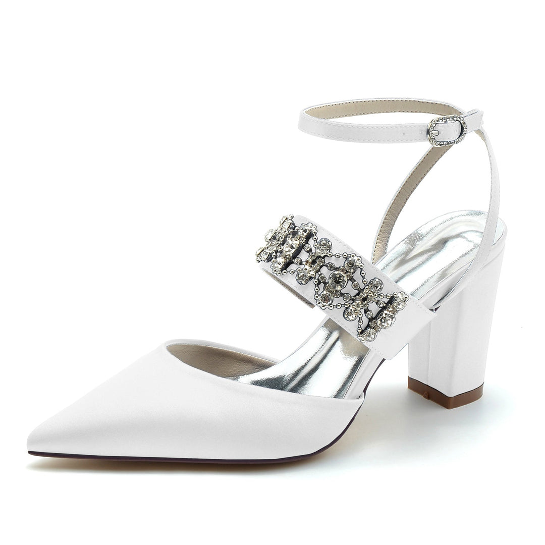 Women's Wedding Shoes Imitation Rhinestone Block Closed Toe Buckle Bridal Shoes