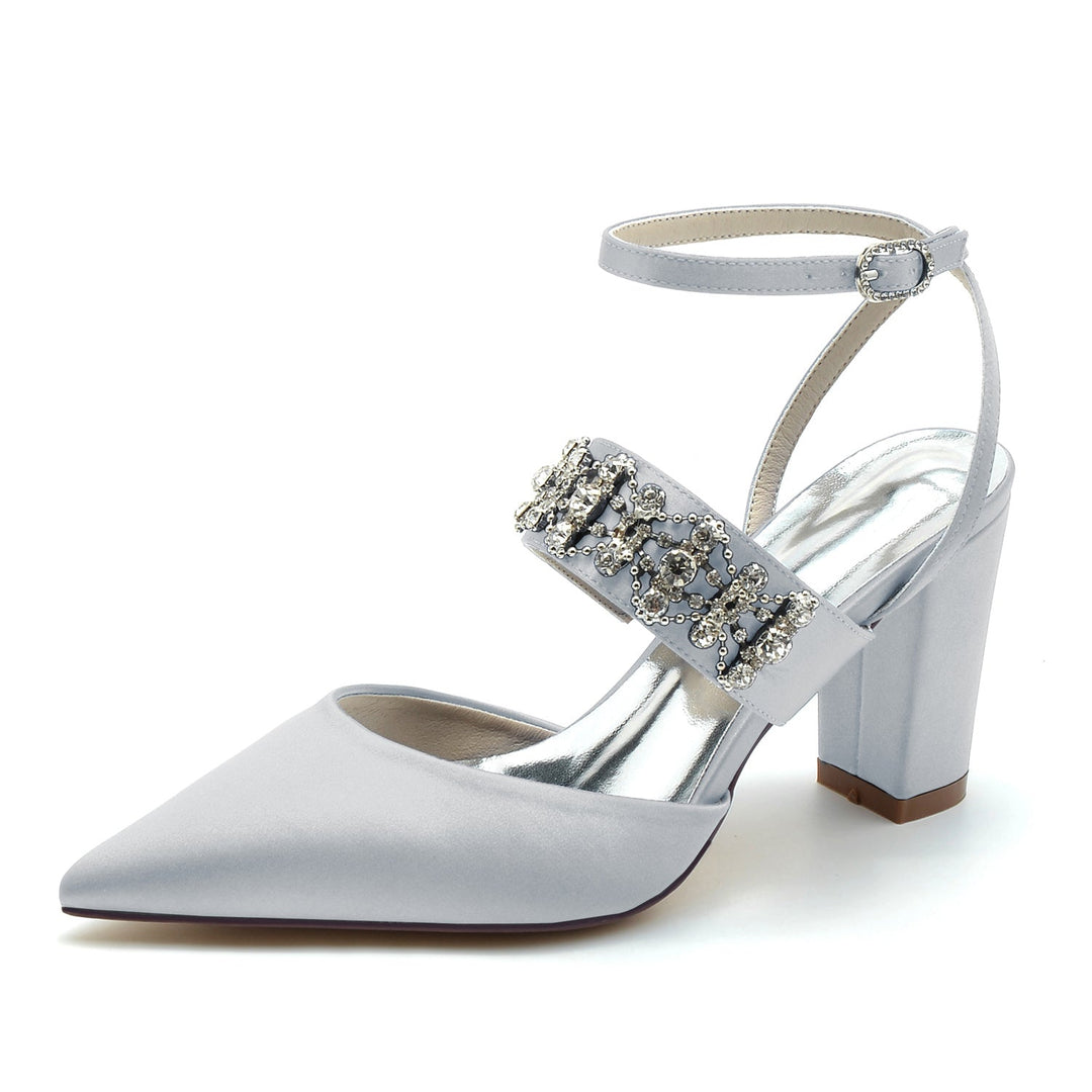 Women's Wedding Shoes Imitation Rhinestone Block Closed Toe Buckle Bridal Shoes