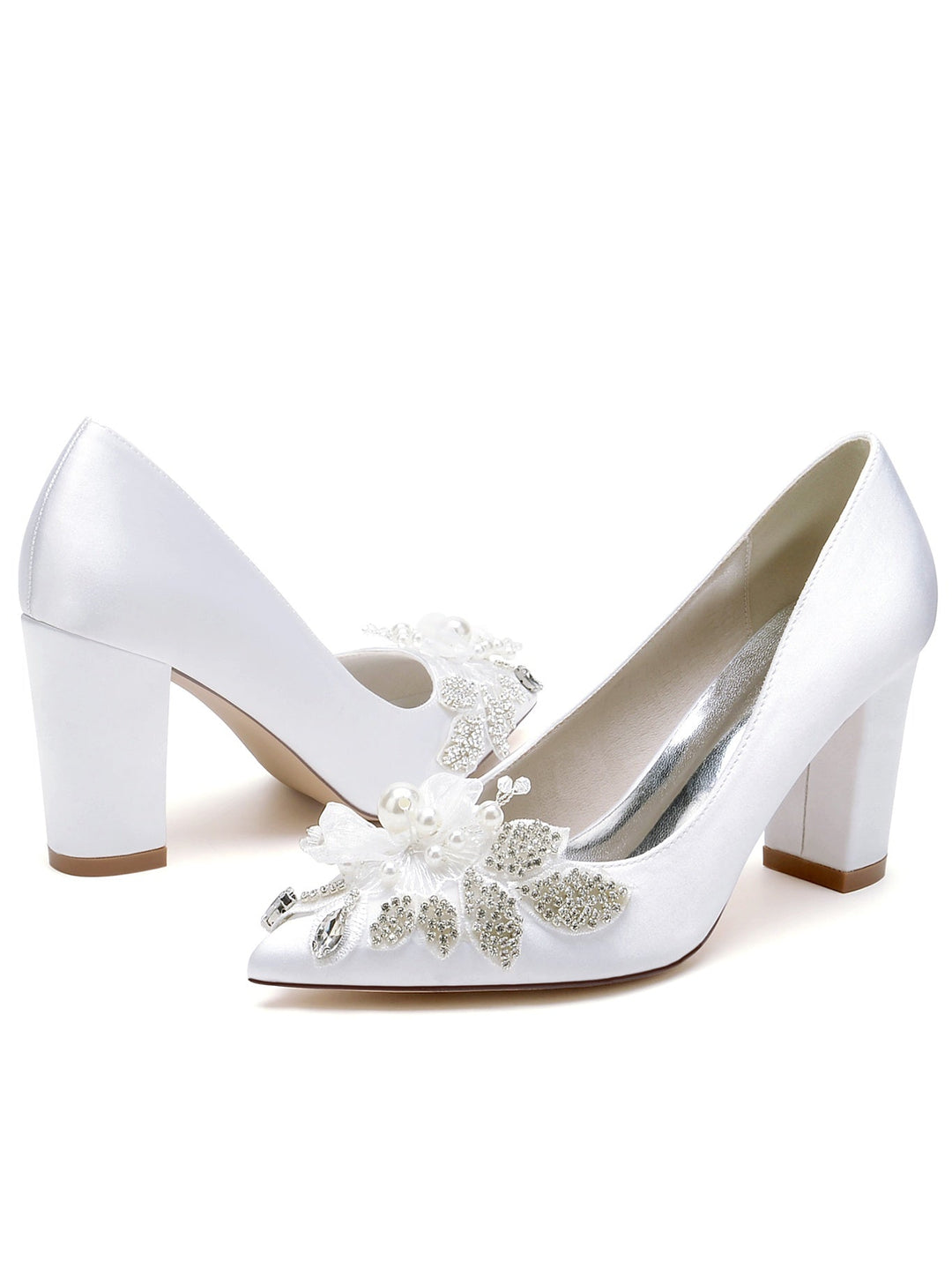 Women's Wedding Shoes Lace High Heel Pointed Toe Bridesmaid Shoes