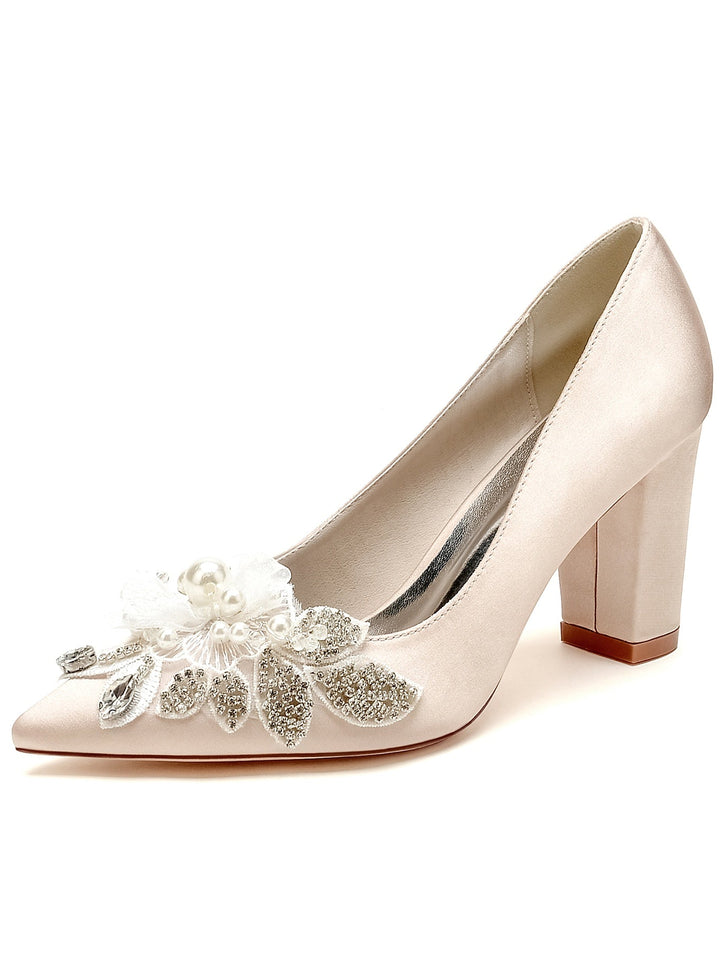 Women's Wedding Shoes Lace High Heel Pointed Toe Bridesmaid Shoes