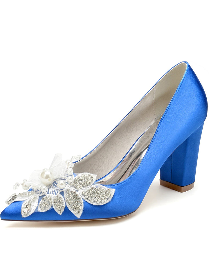 Women's Wedding Shoes Lace High Heel Pointed Toe Bridesmaid Shoes