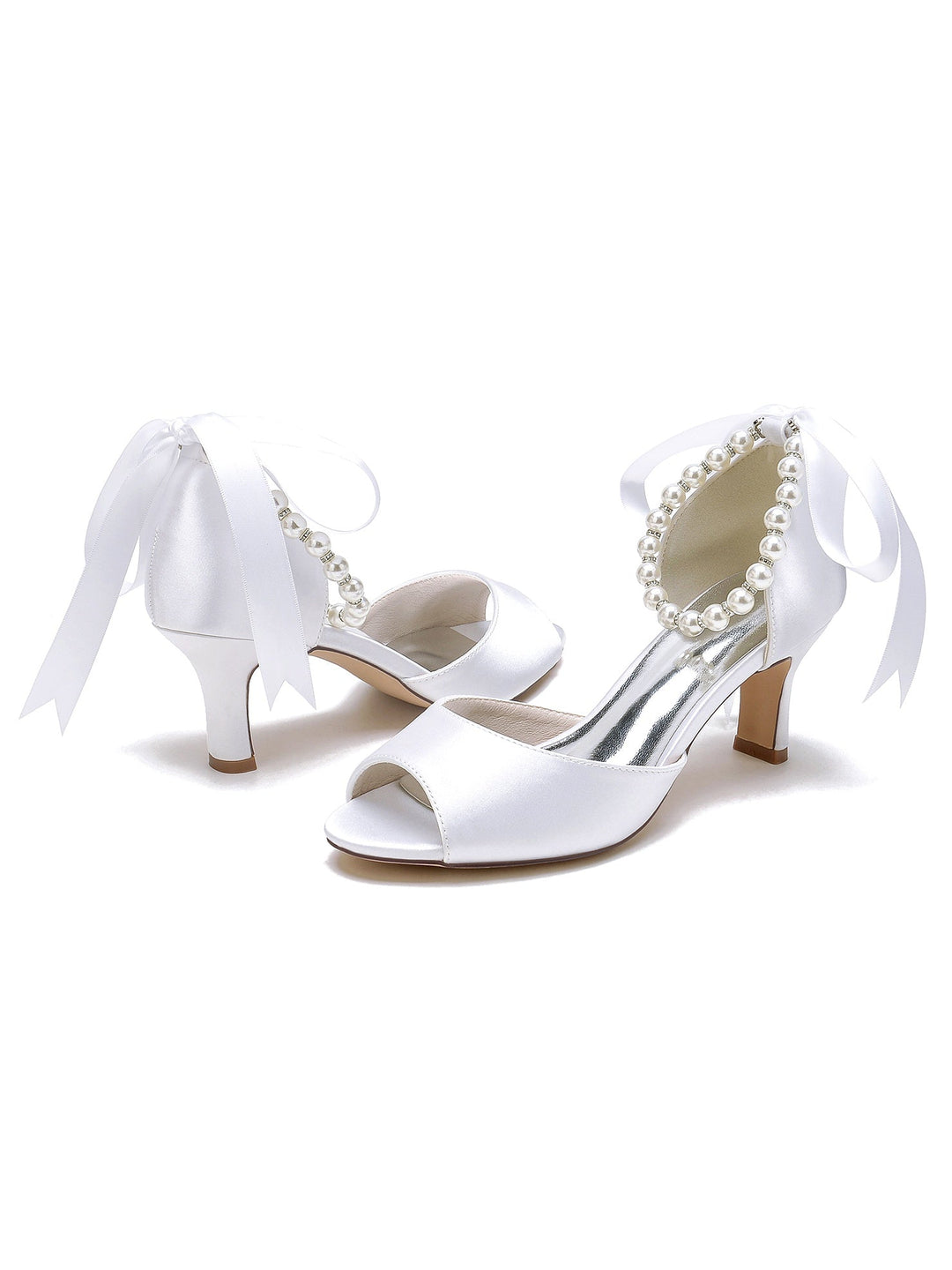 Women's  Wedding Beadings Mid Heel Open Toe Bridal Shoes