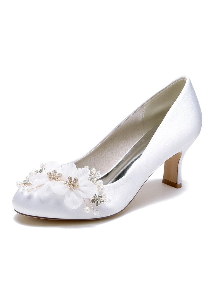 Women's Wedding Applique Mid Heel Pointed Toe Bridesmaid Shoes