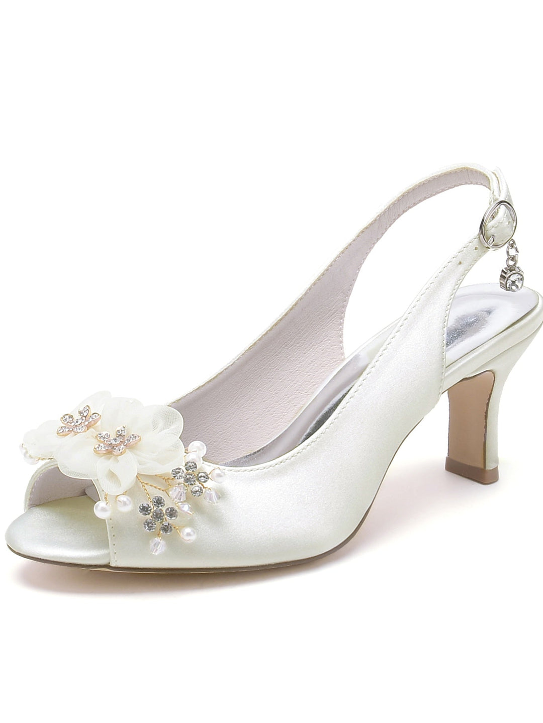 Women's Wedding Shoes Flower Mid Heel Open Toe Bridesmaid Shoes