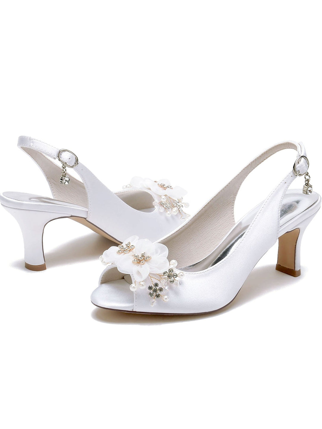 Women's Wedding Shoes Flower Mid Heel Open Toe Bridesmaid Shoes