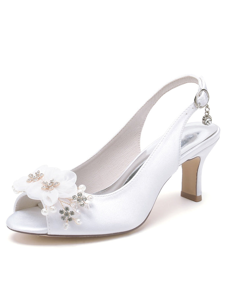 Women's Wedding Shoes Flower Mid Heel Open Toe Bridesmaid Shoes