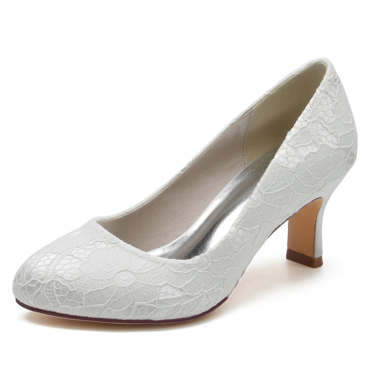 Women's Wedding Shoes Lace  Mid Heel Round Closed Toe Minimalism Bridal Shoes