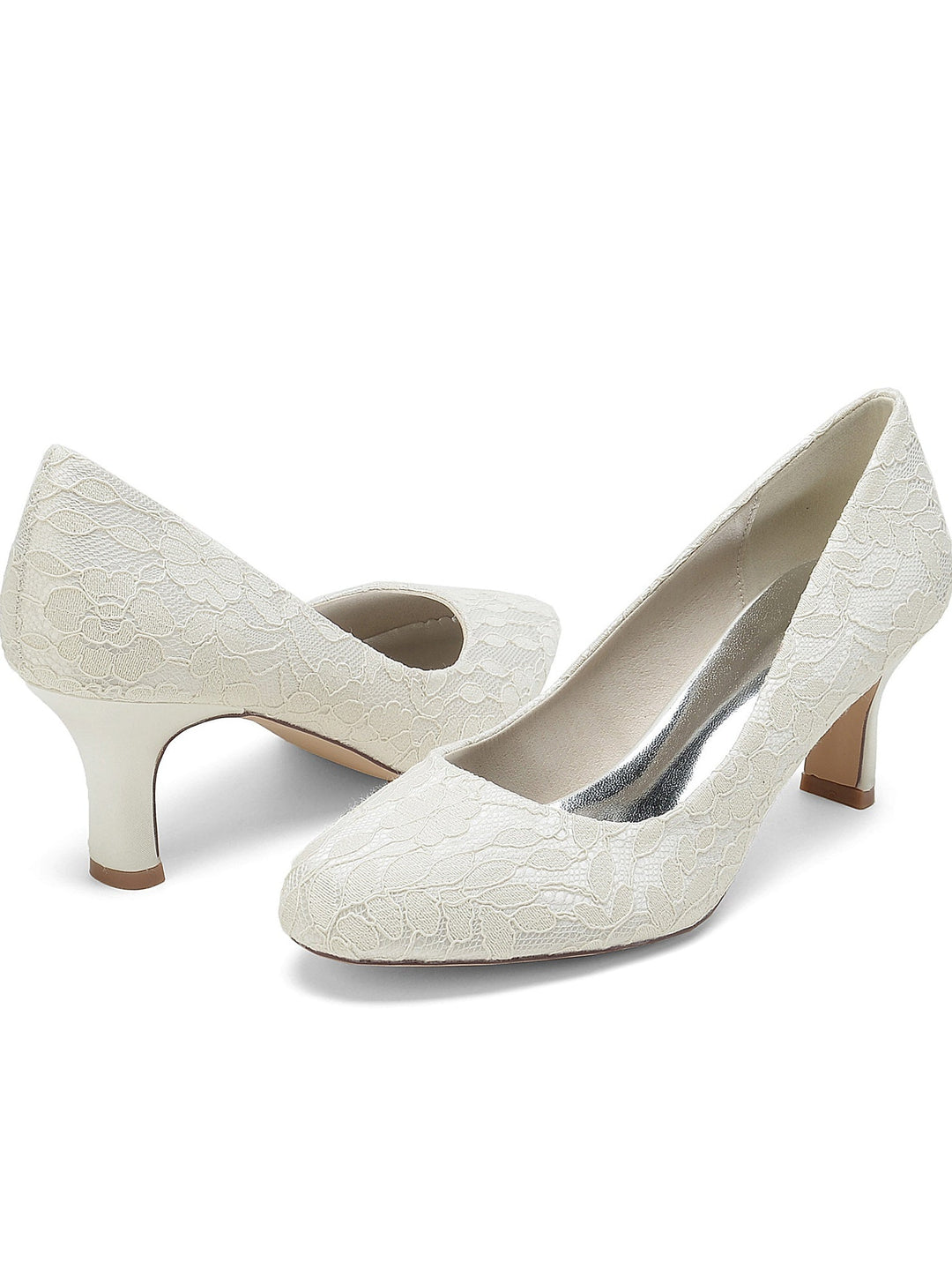 Women's Wedding Lace Mid Heel Pointed Toe Bridal Shoes