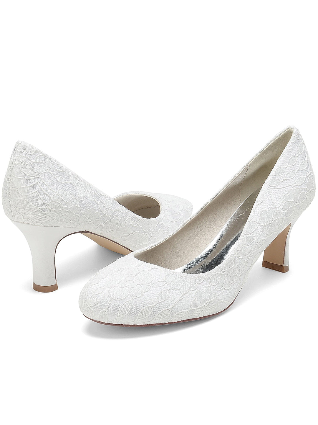 Women's Wedding Lace Mid Heel Pointed Toe Bridal Shoes