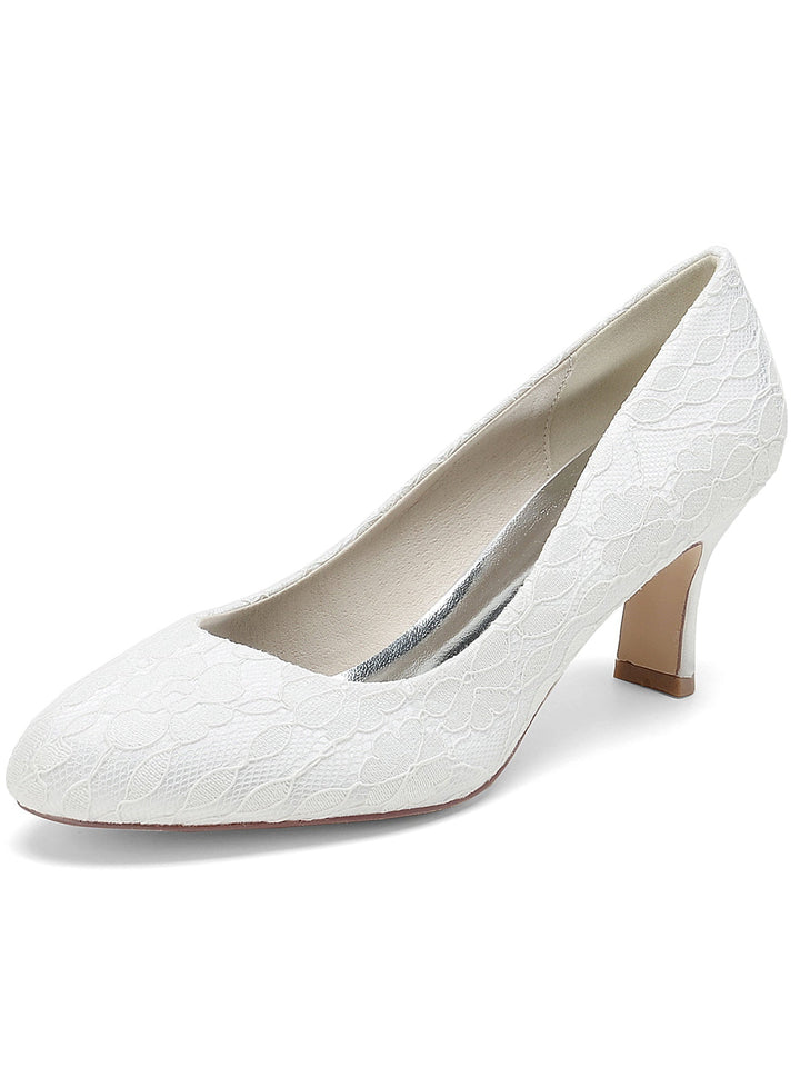 Women's Wedding Lace Mid Heel Pointed Toe Bridal Shoes