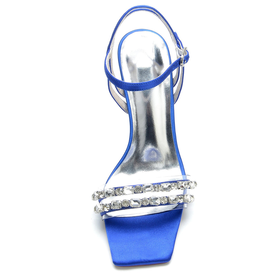 Women's Wedding Shoes Imitation Rhinestone Square Open Toe Buckle High Heel Bridal Shoes