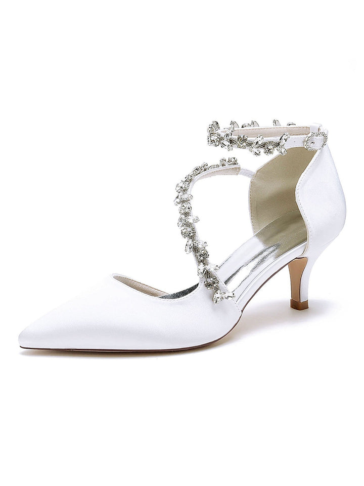 Women's Wedding Shoes Rhinestone Mid Heel Pointed Toe Bridal Shoes