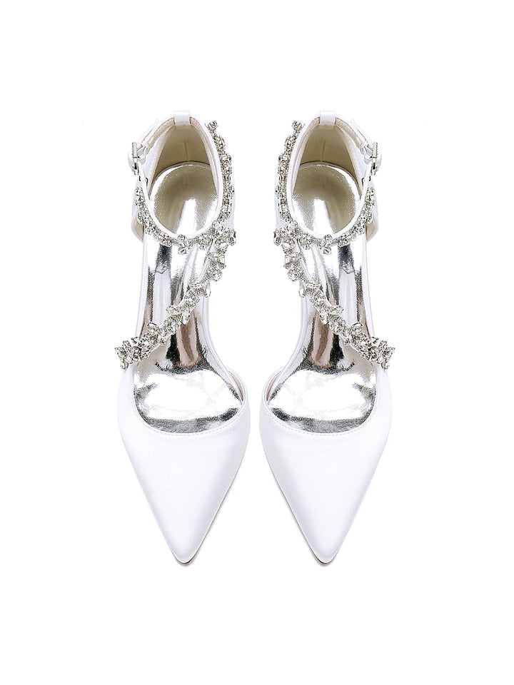 Women's Wedding Shoes Rhinestone Mid Heel Pointed Toe Bridal Shoes