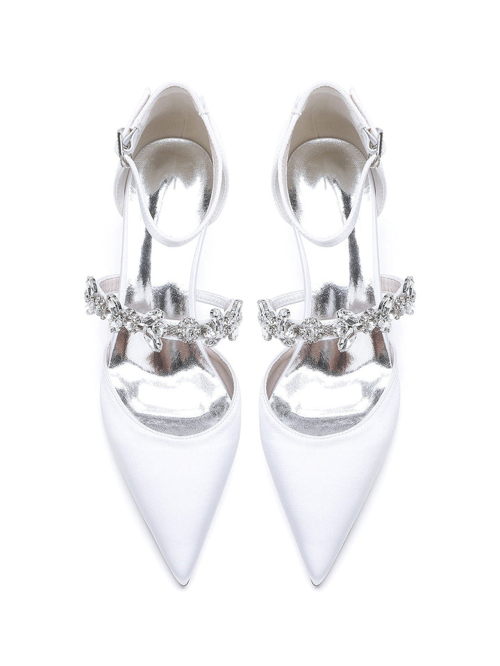 Women's Rhinestone Flat Heel Pointed Toe Bridesmaid Shoes