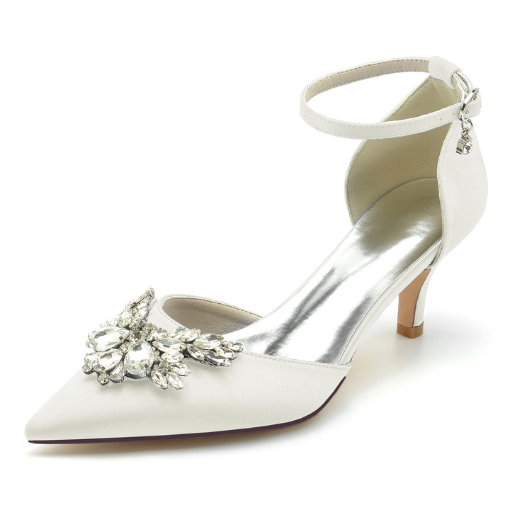 Women's Wedding Shoes Crystal Mid Heel Pointed Toe Buckle Bridal Shoes