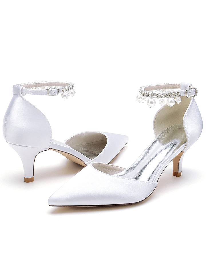 Women's Wedding Rhinestone Mid Heel Pointed Toe Bridesmaid Shoes