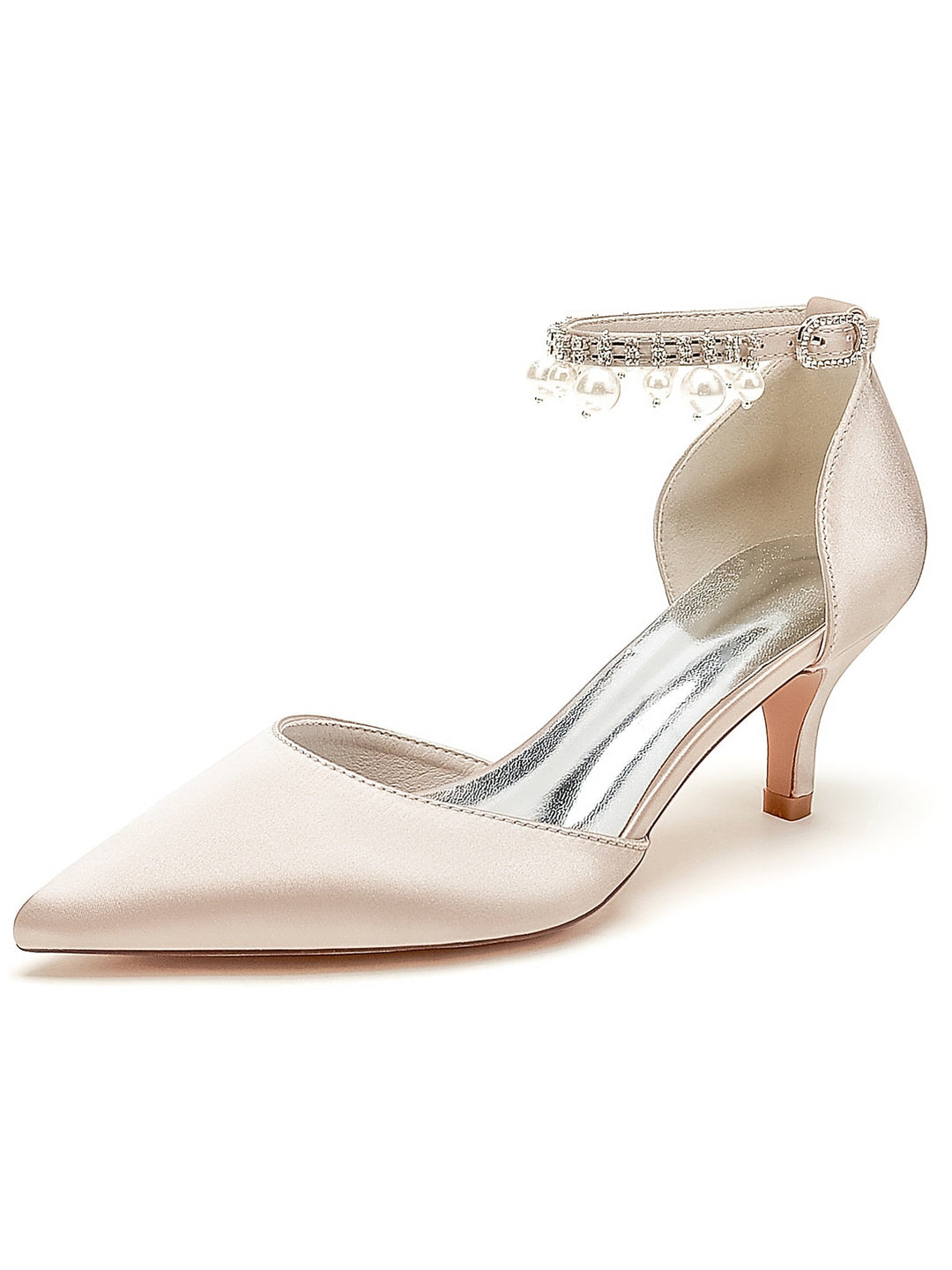 Women's Wedding Rhinestone Mid Heel Pointed Toe Bridesmaid Shoes