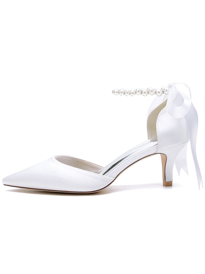 Women's Wedding Beadings Mid Heel Pointed Toe Bridal Shoes