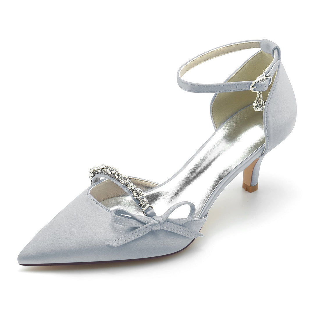 Women's Wedding Shoes Rhinestone Bow Mid Pointed Toe Bridal Shoes