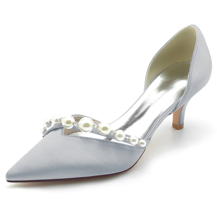 Women's Wedding Shoes White Pearl Mid Pointed Toe Minimalism Bridal Shoes