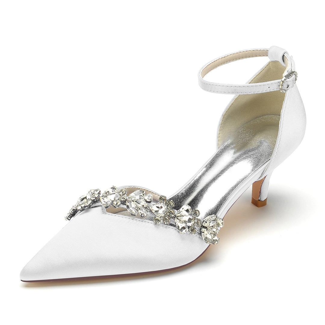 Women's Wedding Shoes Rhinestone Pointed Toe Mid Heel Buckle Bridal Shoes