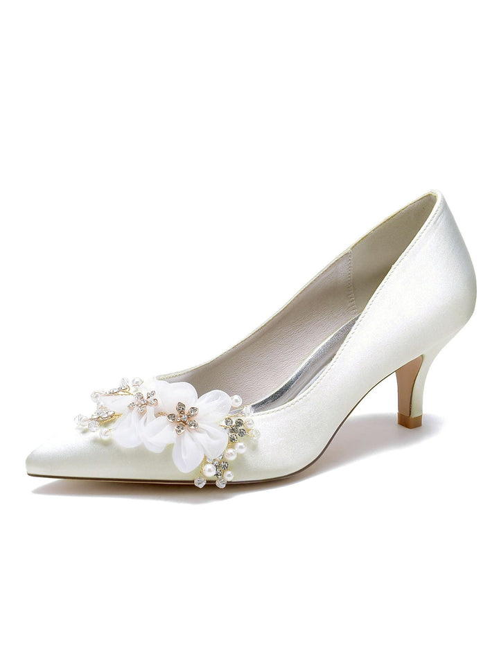 Women's Wedding Applique Mid Heel Pointed Toe Bridal Shoes