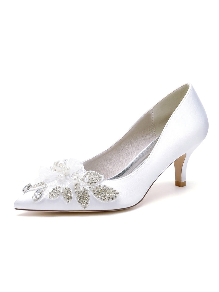 Women's Wedding Shoes Applique Pointed Toe Mid Heel Bridal Shoes