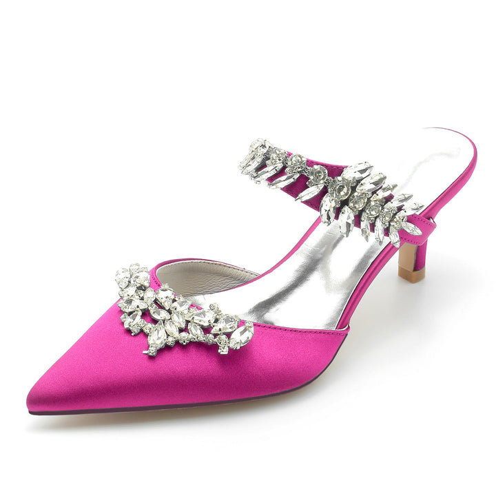 Women's Wedding Shoes Rhinestone Mules Pointed Toe Mid Bridal Shoes